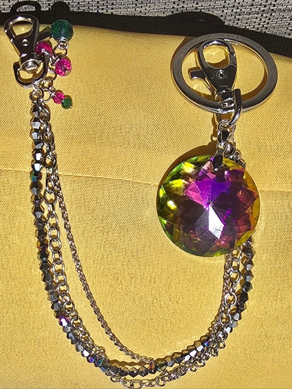 Faceted Rainbow Crystal Purse Chain Bag Charm, Belt Chain, Keychain, Sparkly